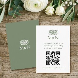 エレガントな結婚式の返信はがき モノグラムQRコード グリーン エンクロージャーカード