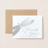 エレガントな結婚式の銀のトンボのサンキューカード 箔カード (封筒付き正面)