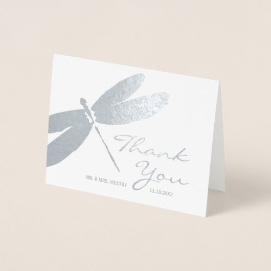 エレガントな結婚式の銀のトンボのサンキューカード 箔カード (正面)