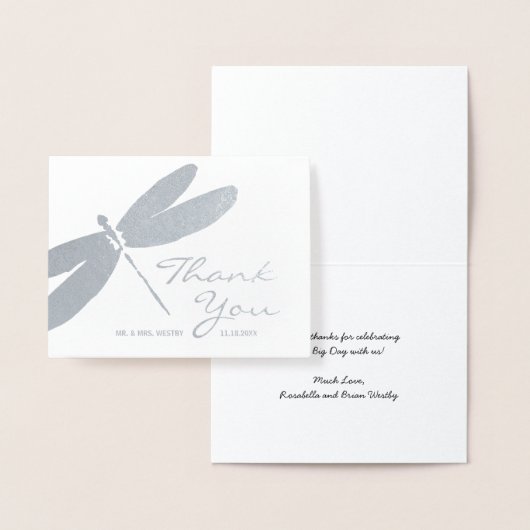 エレガントな結婚式の銀のトンボのサンキューカード 箔カード (ディスプレー)