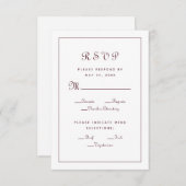 エレガントな結婚式の食事選択封筒 ワインレッド 出欠カード (正面/裏面)