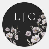 エレガントな結婚式の黒い水色の花 ラウンドシール (正面)