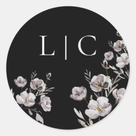 エレガントな結婚式の黒い水色の花 ラウンドシール