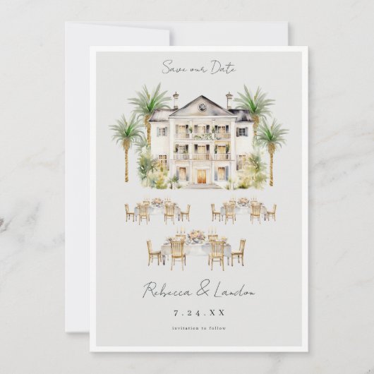 エレガントな結婚式のSave The Dateのお知らせ 招待状 (正面)