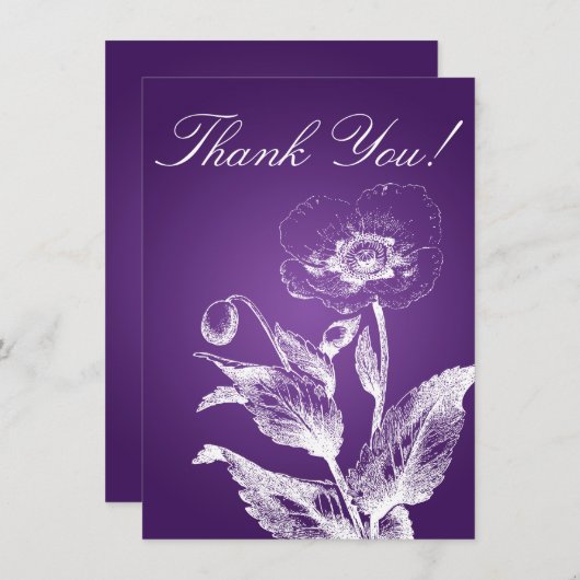 エレガントな結婚式はノートのケシの紫色感謝していしています サンキューカード (正面/裏面)