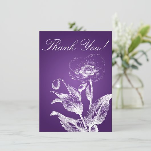 エレガントな結婚式はノートのケシの紫色感謝していしています サンキューカード (スタンド正面)