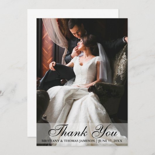 エレガントな結婚式は写真カード感謝していしています サンキューカード (正面/裏面)