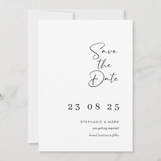 エレガントな結婚式は日付のミニマルな保存 招待状 (正面)