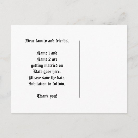 エレガントな結婚式は日付を保存 案内ポストカード (裏面)