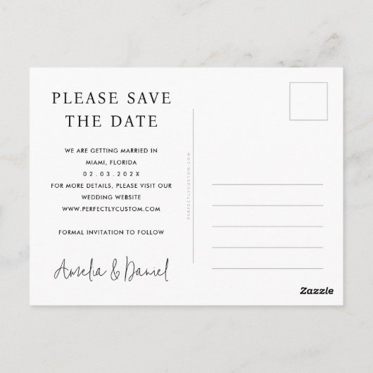 エレガントな結婚式は日付写真を保存 ポストカード (裏面)