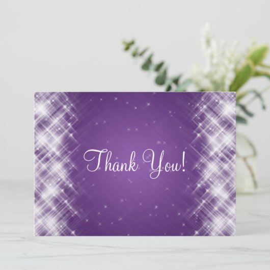 エレガントな結婚式は紫色魅力的な火花感謝していしています サンキューカード (スタンド正面)