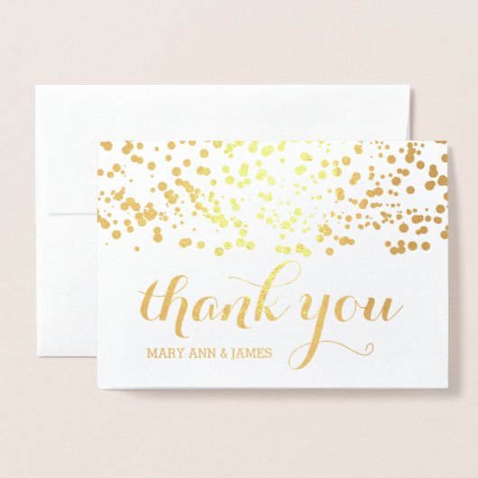 エレガントな結婚式は金ゴールドホイルの紙吹雪感謝していしています 箔カード (封筒付き正面)