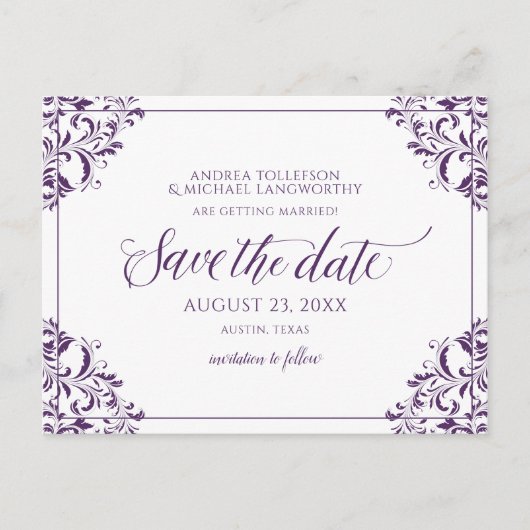 エレガントな結婚式を保存する日付ヴィンテージ梅 案内ポストカード (正面)