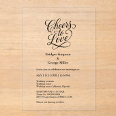 エレガントな結婚式を愛する黒い透明な応援 アクリル招待状 (正面)