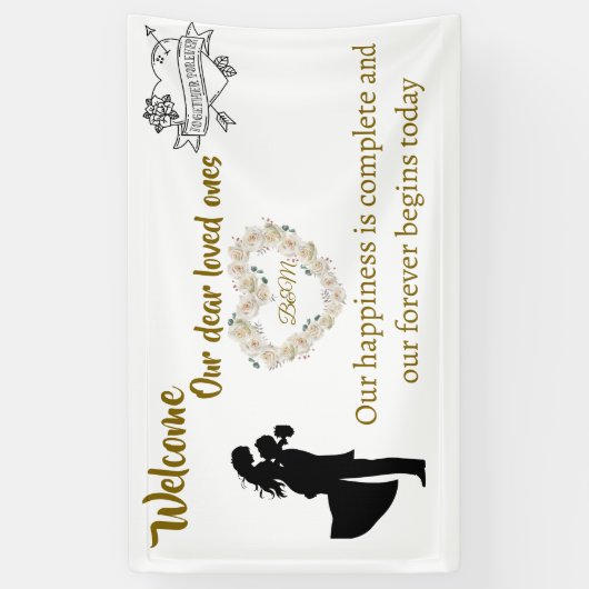 エレガントな結婚式ウェルカムバナー - "私たちの永遠が始まる" 横断幕 (縦)