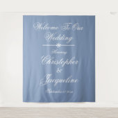 エレガントな結婚式カスタムネーム ダスティーブルー背景 タペストリー (正面)