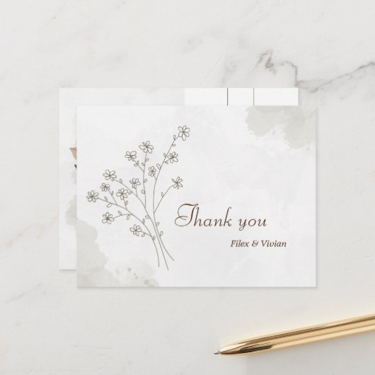 エレガントな結婚式サンキューカード ポストカード (正面/裏面インサイチュ)