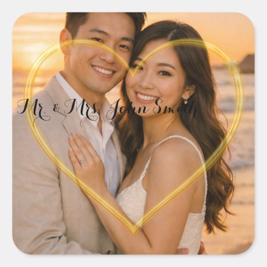 エレガントな結婚式ステッカー スクエアシール (正面)