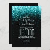 エレガントな結婚式ターコイズライト《写真》ぼけ味背景 招待状 (正面/裏面)