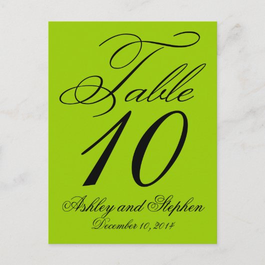 エレガントな結婚式テーブルナンバーカード アップルグリーン インビテーションポストカード (正面)