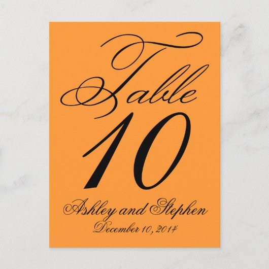 エレガントな結婚式テーブルナンバーカード オレンジ インビテーションポストカード (正面)