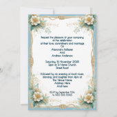 エレガントな結婚式フローラブルーグリーンホワイト花 招待状 (裏面)