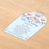 エレガントな結婚式フローラブルーピンクの花 アクリル招待状 (レイダウン)