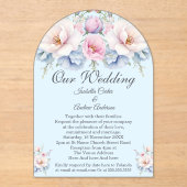 エレガントな結婚式フローラブルーピンクの花 アクリル招待状 (正面)