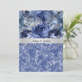 エレガントな結婚式フローラブルー大理石 招待状 (スタンド正面)