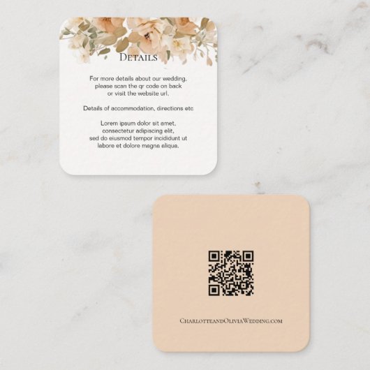 エレガントな結婚式フローラミュート緑と桃 エンクロージャーカード (正面/裏面)