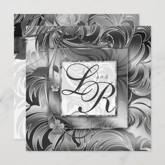 エレガントな結婚式フローラメタリックシルバー 招待状 (正面/裏面)