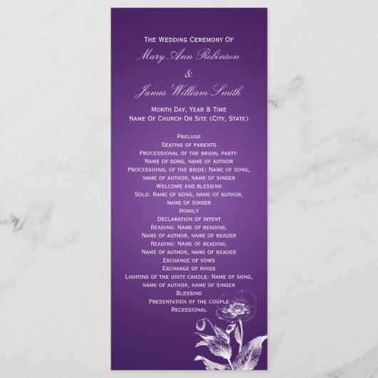 エレガントな結婚式プログラムのケシの紫色 プログラム (正面)