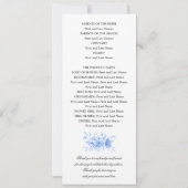 エレガントな結婚式プログラム ネイビーブルー 花のスクリプト 招待状 (裏面)