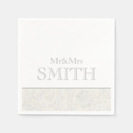 エレガントな結婚式ミスター&ミセス・ネーム灰色の白 スタンダードカクテルナプキン