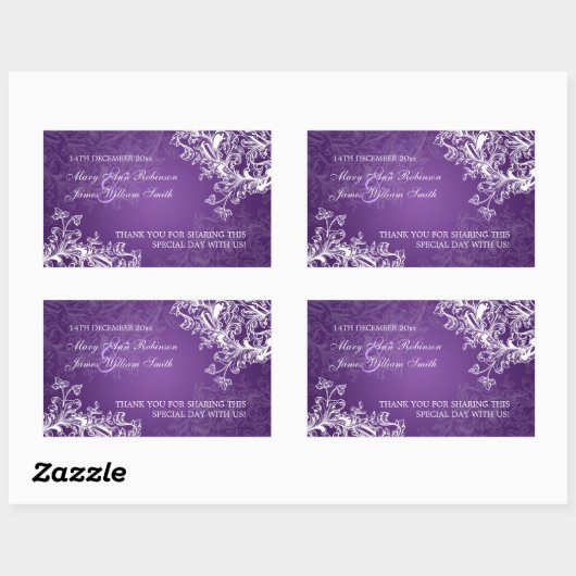 エレガントな結婚式メッセージカードヴィンテージ渦巻き紫 長方形シール (シート)