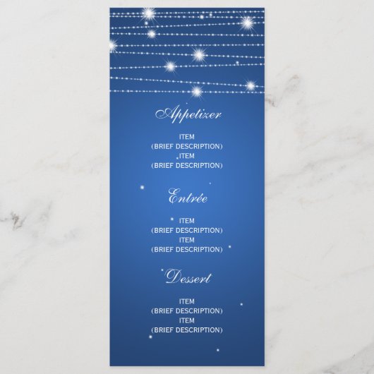 エレガントな結婚式メニューきらめくなラインサファイアの青 メニュー (正面)