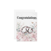 エレガントな結婚式リングや輪とフローラ縁ど カード (正面/裏面インサイチュ)