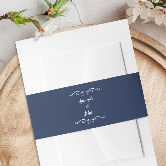 エレガントな結婚式ロマンチックな書道ネイビーブルー 招待状ベリーバンド