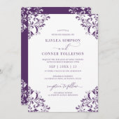 エレガントな結婚式ヴィンテージプラム/紫の書道 招待状 (正面/裏面)