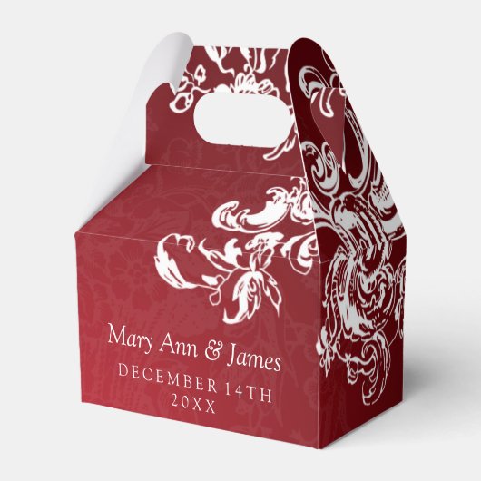 エレガントな結婚式ヴィンテージ渦巻き2赤 フェイバーボックス (正面サイド)