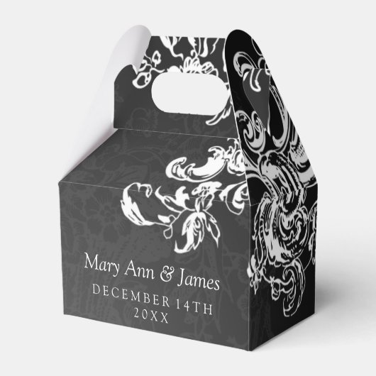 エレガントな結婚式ヴィンテージ渦巻き2黒 フェイバーボックス (正面サイド)