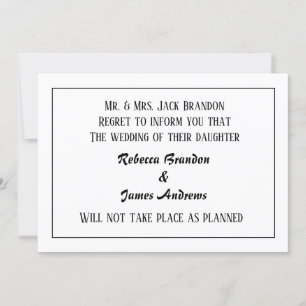 エレガントな結婚式中止のお知らせカード 招待状