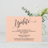 エレガントな結婚式中止 ライトサーモン色のお知らせ 招待状 (スタンド正面)