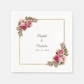 エレガントな結婚式名日付フローラ金ゴールドカクテル スタンダードカクテルナプキン (正面)