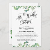 エレガントな結婚式後のお祝い ユーカリ 招待状 (正面/裏面)