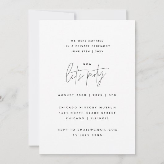 エレガントな結婚式後のパーティーの写真 招待状 (裏面)