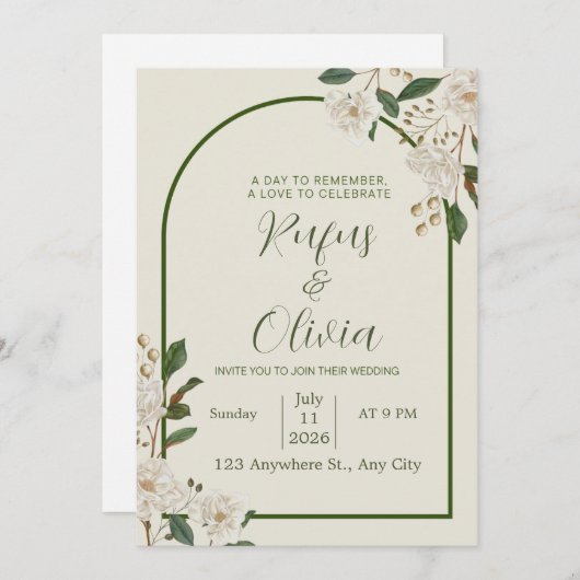 エレガントな結婚式招待状のデザイン - オーダーメイド 招待状 (正面/裏面)