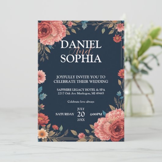 エレガントな結婚式招待状のデザイン - 愛を祝う 招待状 (スタンド正面)