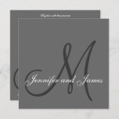 エレガントな結婚式招待状のモノグラムは灰色を示します 招待状 (正面/裏面)