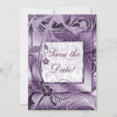 エレガントな結婚式招待状の花の紫色の銀2 セーブザデート (正面)